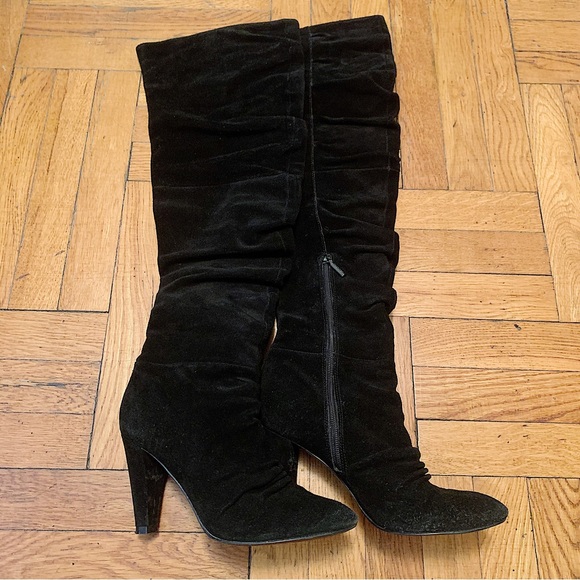 CALVIN KLEIN High Knees Black Suede Heeled Boots - Picture 8 of 9